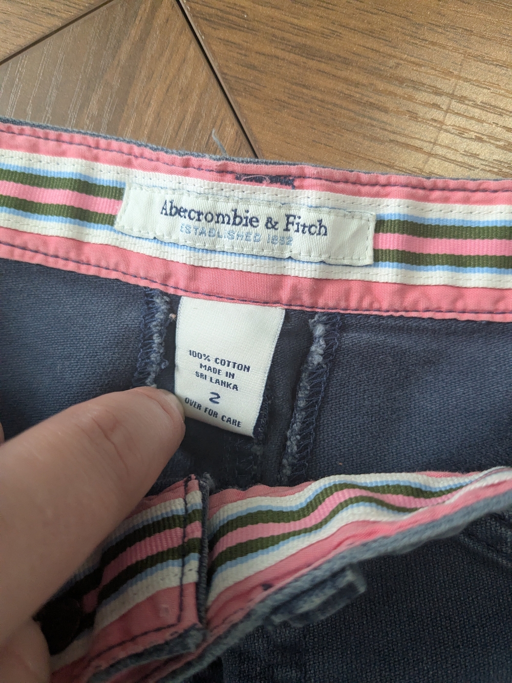 Abercrombie & Fitch Slate Blue Casual Jean Shorts with Pink Trim - Picture 5 of 7